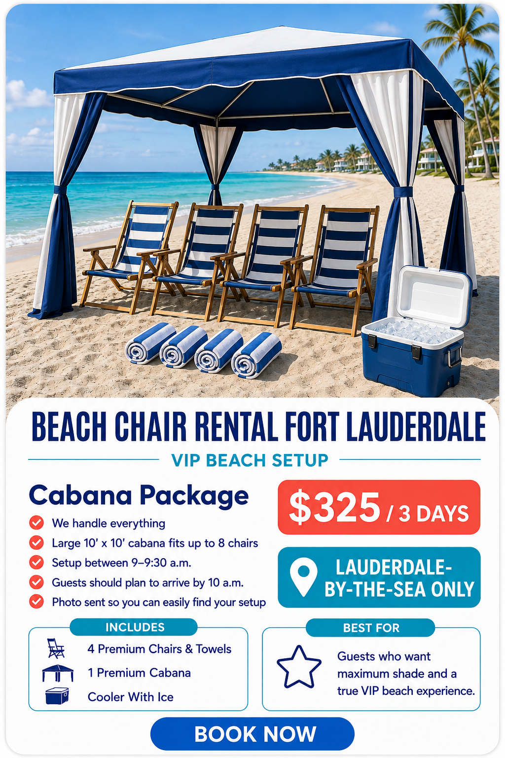Cabana Package beach rental setup in Fort Lauderdale