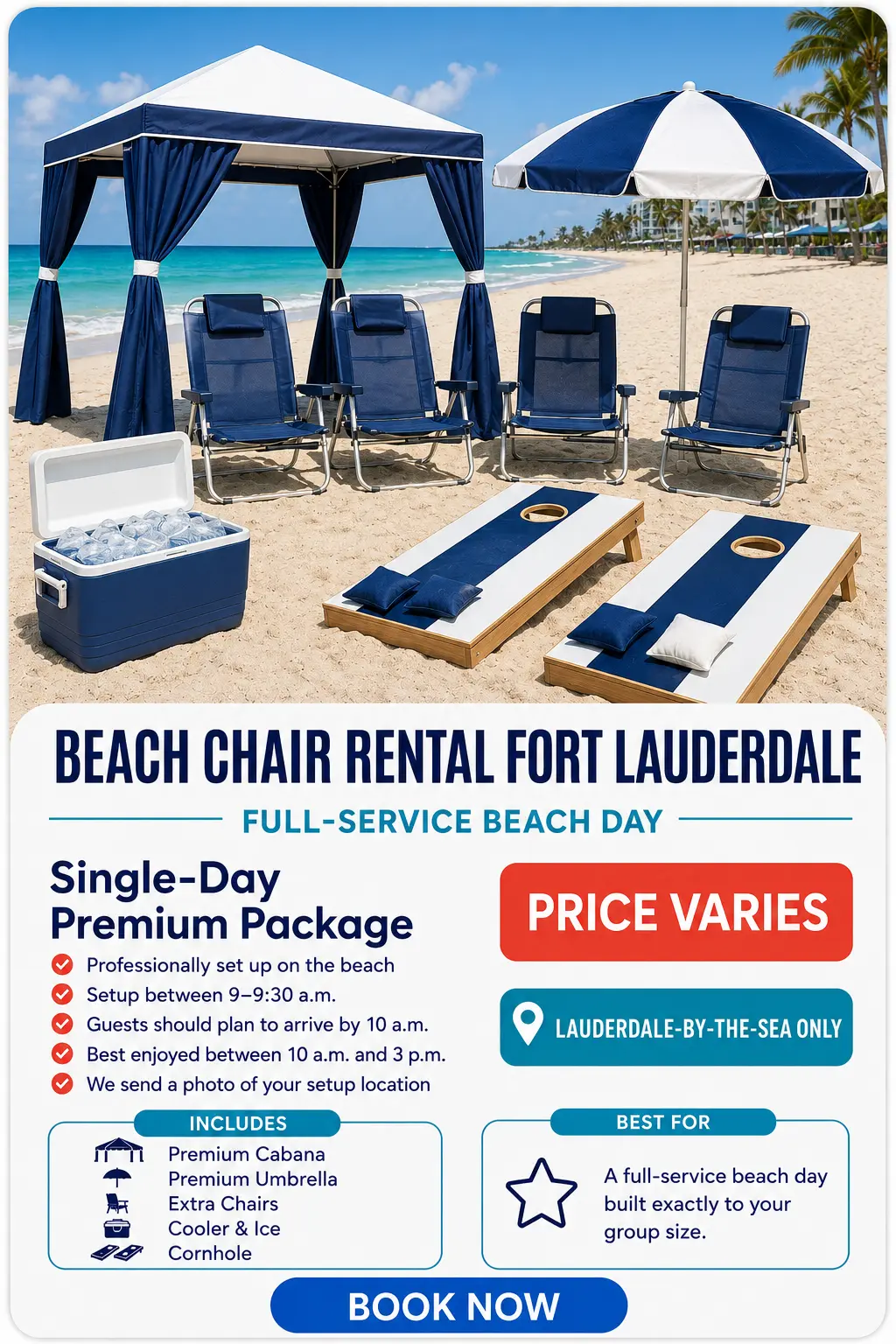 Single-Day Premium Package beach rental setup in Fort Lauderdale