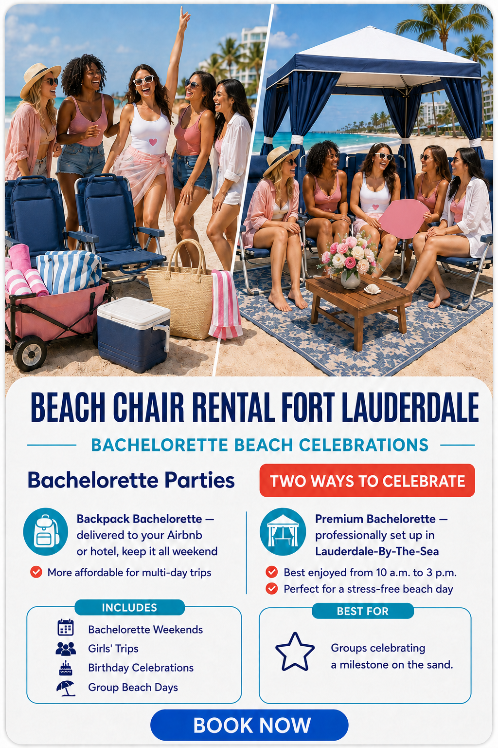 Bachelorette Parties beach rental setup in Fort Lauderdale