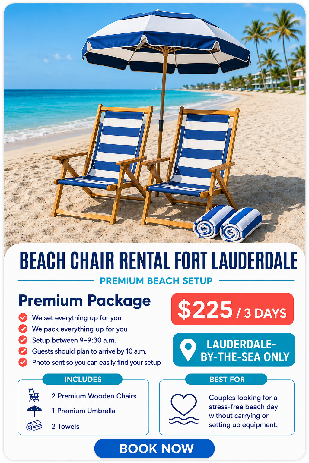 Premium Package beach rental setup in Fort Lauderdale